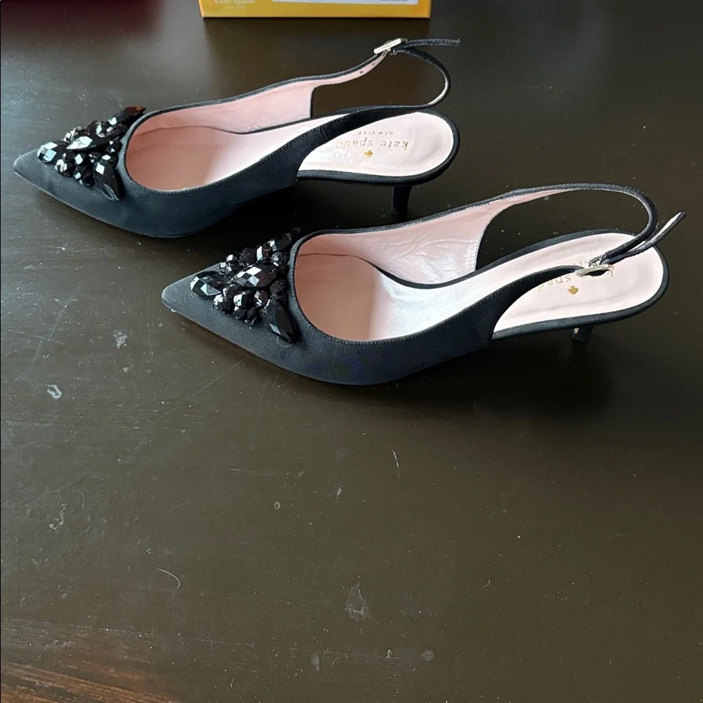 Kate Spade New York Black Grosgrain Beaded Sling Back Pumps - Picture 6 of 11